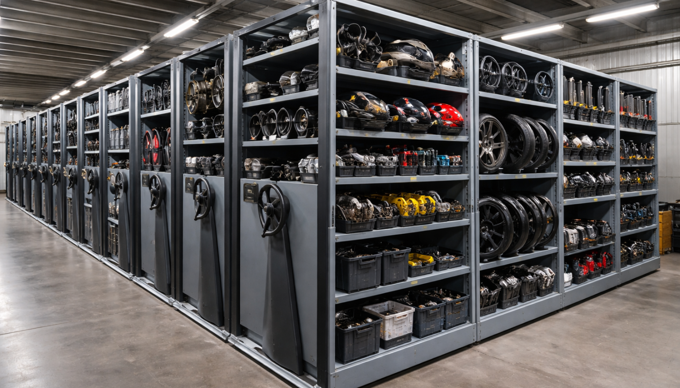 Mobilne regały na części zamienne motocyklowe