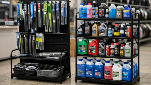 Stojaki na wycieraczki i płyny eksploatacyjne