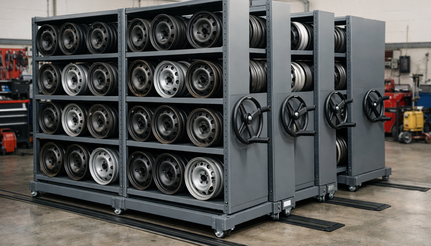 Regały mobilne na felgi stalowe do warsztatu