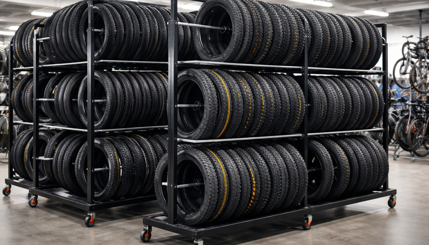 Regały na opony rowerowe MTB na kółkach