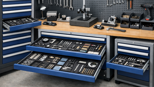 Meble warsztatowe z szufladami na narzędzia precyzyjne
